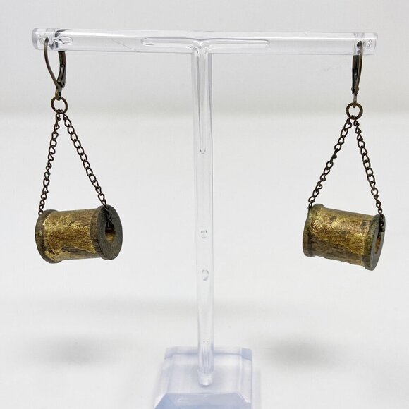 Gold Wooden Spool Chain Drop Earrings - Picture 1 of 5